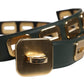 Dolce & Gabbana Green Leather Gold Tone Rotating Buckle Belt