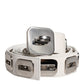 Dolce & Gabbana White Leather Gold Tone Rotating Buckle Belt