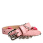 Dolce & Gabbana Pink Embelished Roses Textured Leather Belt