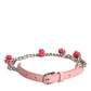 Dolce & Gabbana Pink Embelished Roses Textured Leather Belt