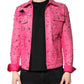 Pink Crystal Embellished Cotton Denim Jacket
