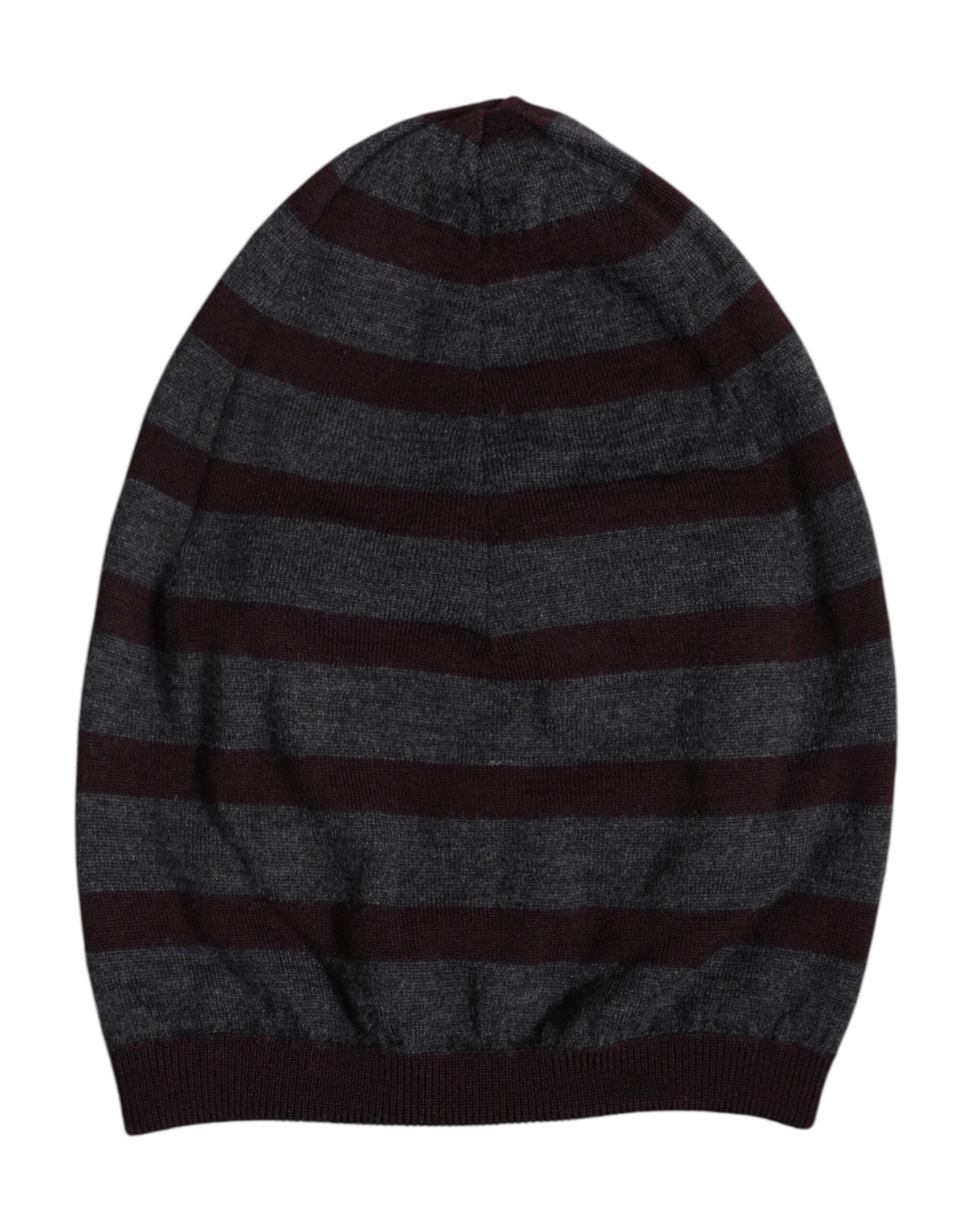Dolce & Gabbana Gray Striped Wool Knitted Winter Beanie Hat