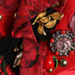 Dolce & Gabbana Red Crystal Gold Roses Brooch Embellished Hat
