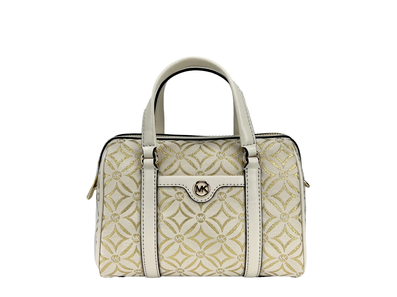 Travel Small Pebbled Leather Duffle Crossbody Handbag Pale Gold Multi