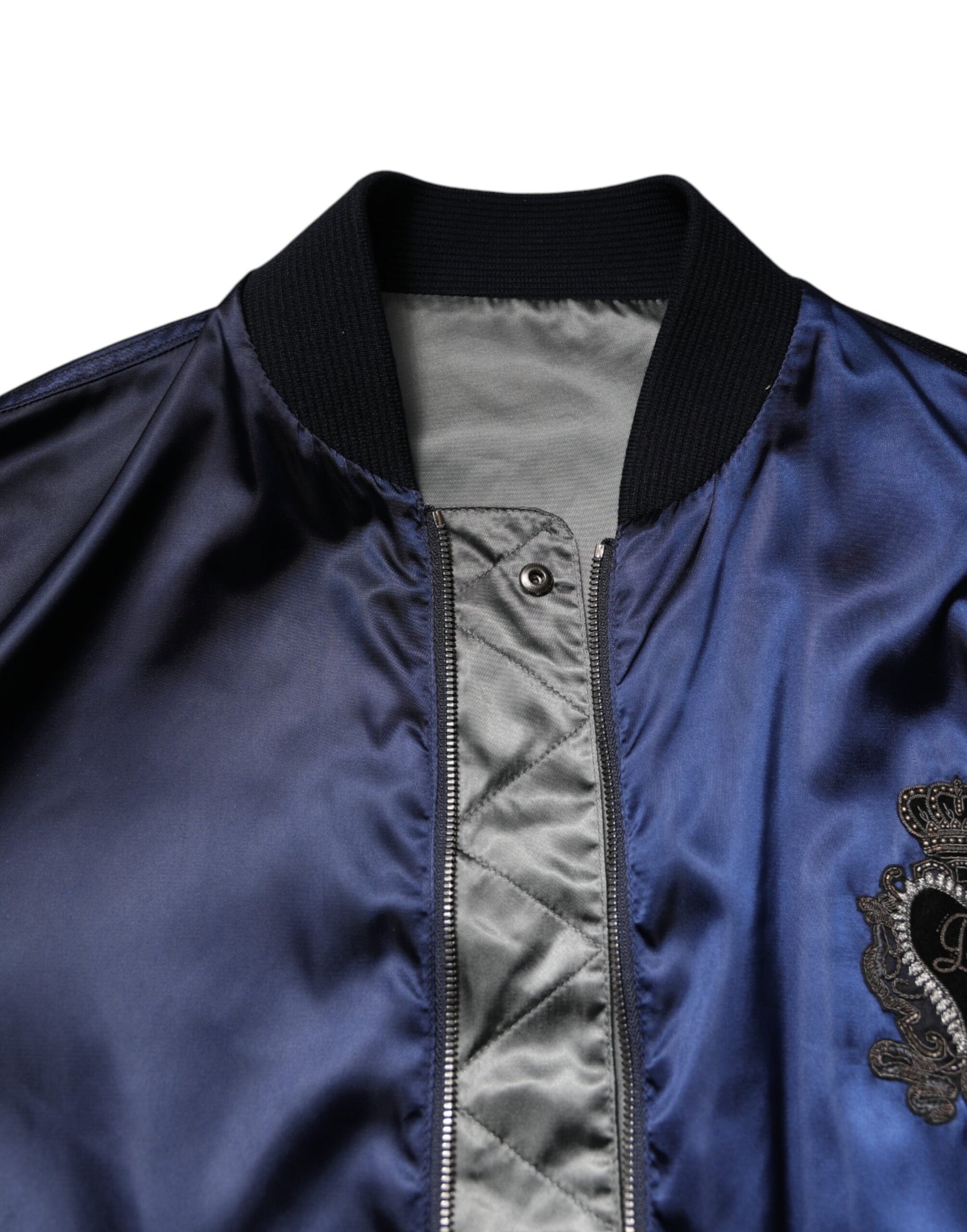 Dolce & Gabbana Blue Nylon DG Crown Full Zip Bomber Jacket