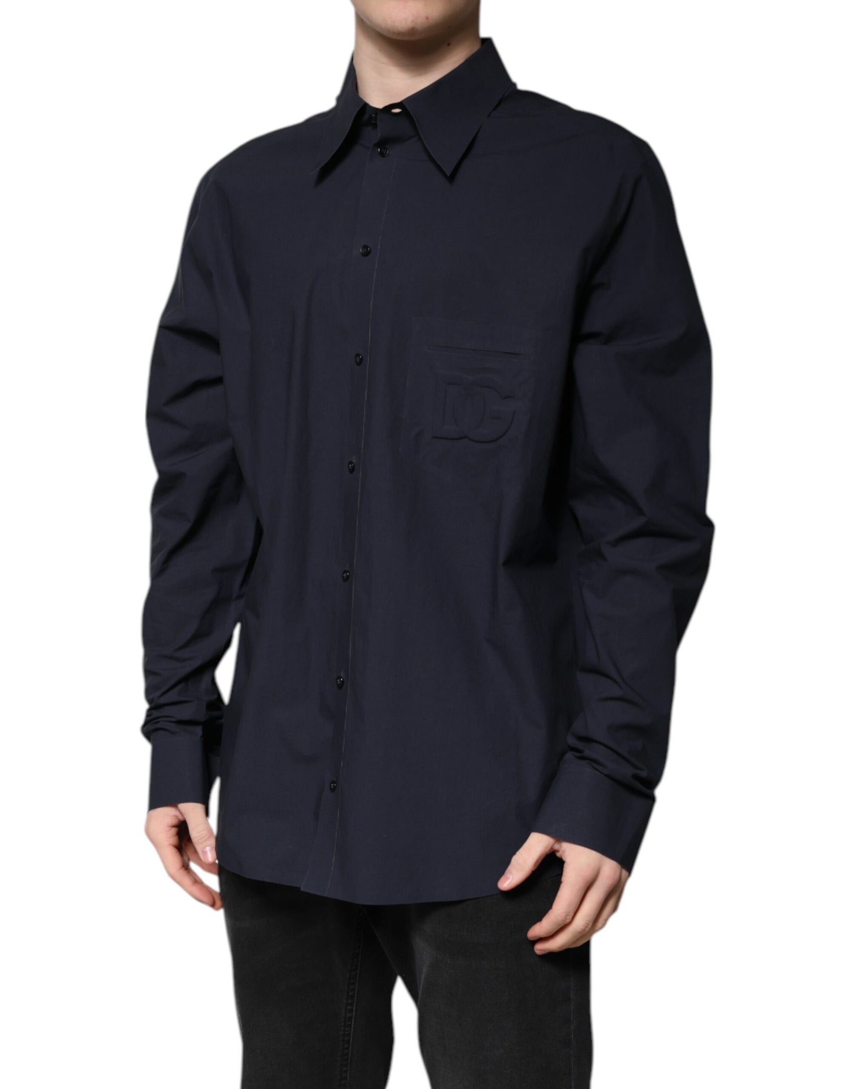 Dolce & Gabbana Dark Blue Cotton Long Sleeve Shirt