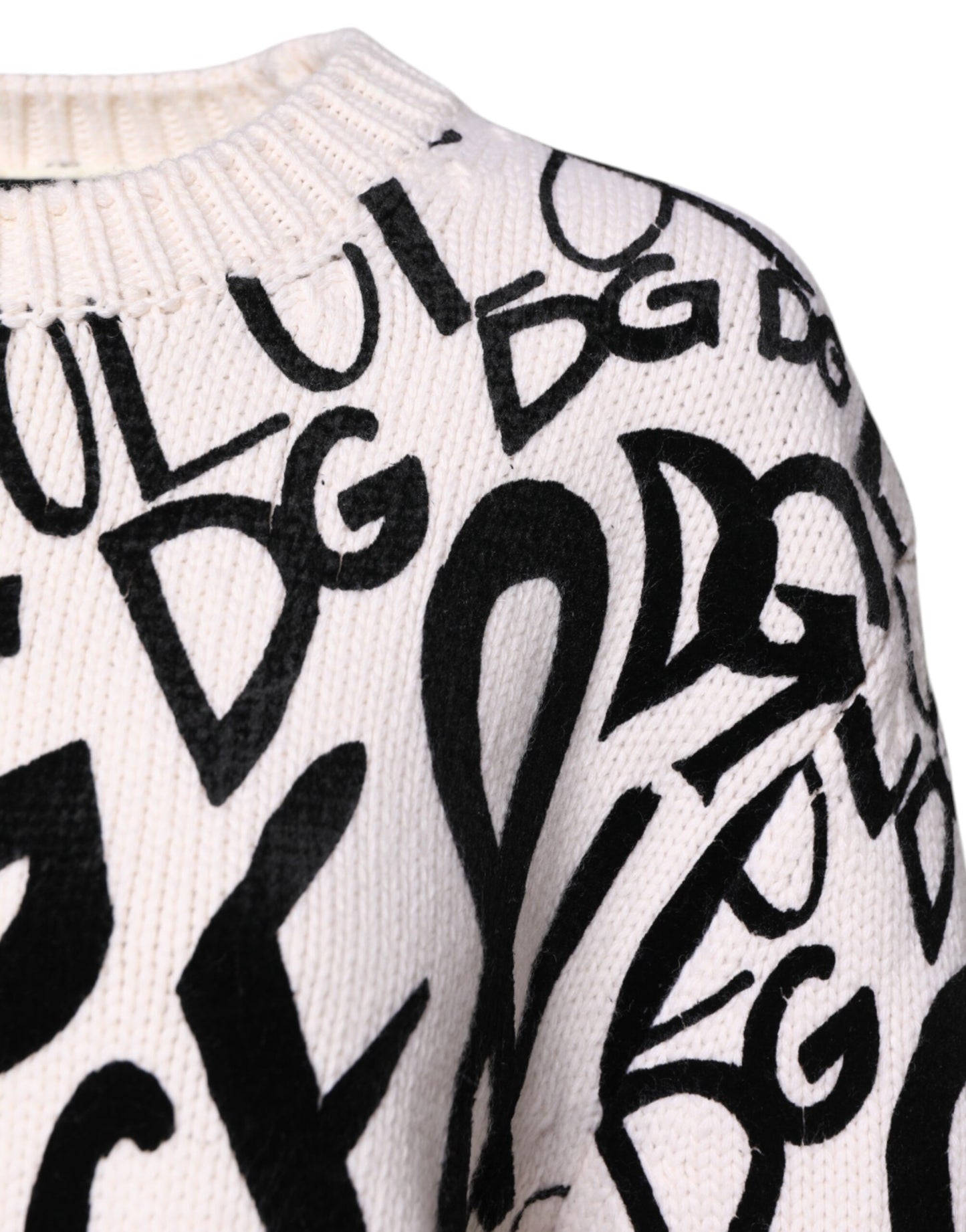 Dolce & Gabbana White Black Logo Print Women Pullover Sweater