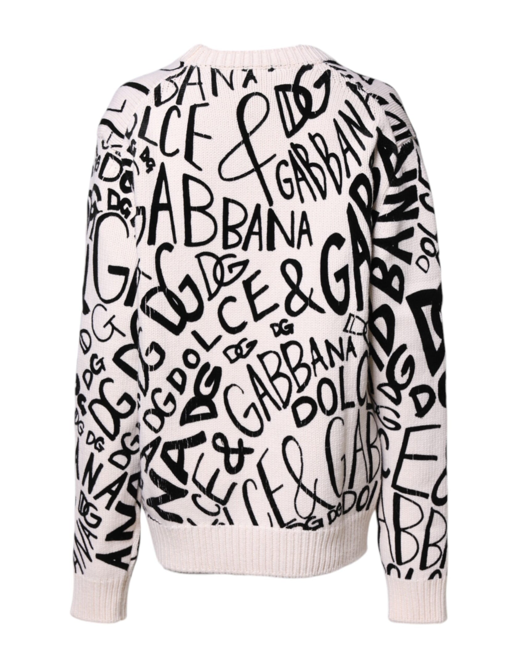 Dolce & Gabbana White Black Logo Print Women Pullover Sweater