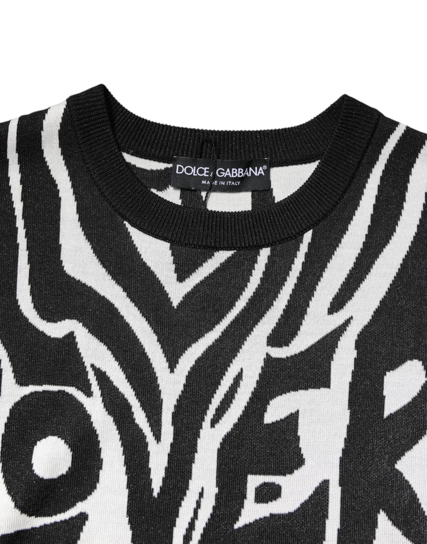Dolce & Gabbana Black White Print Women Pullover Sweater
