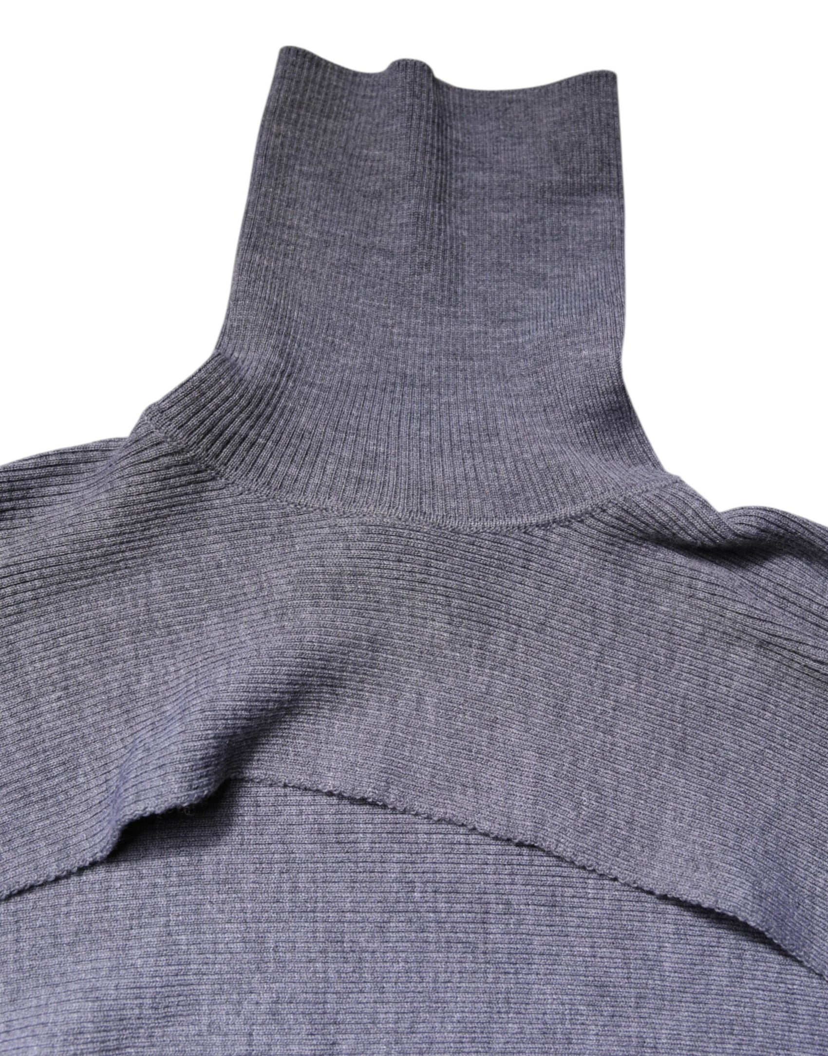 Dolce & Gabbana Gray Wool Knit Turtleneck Cropped Top Sweater