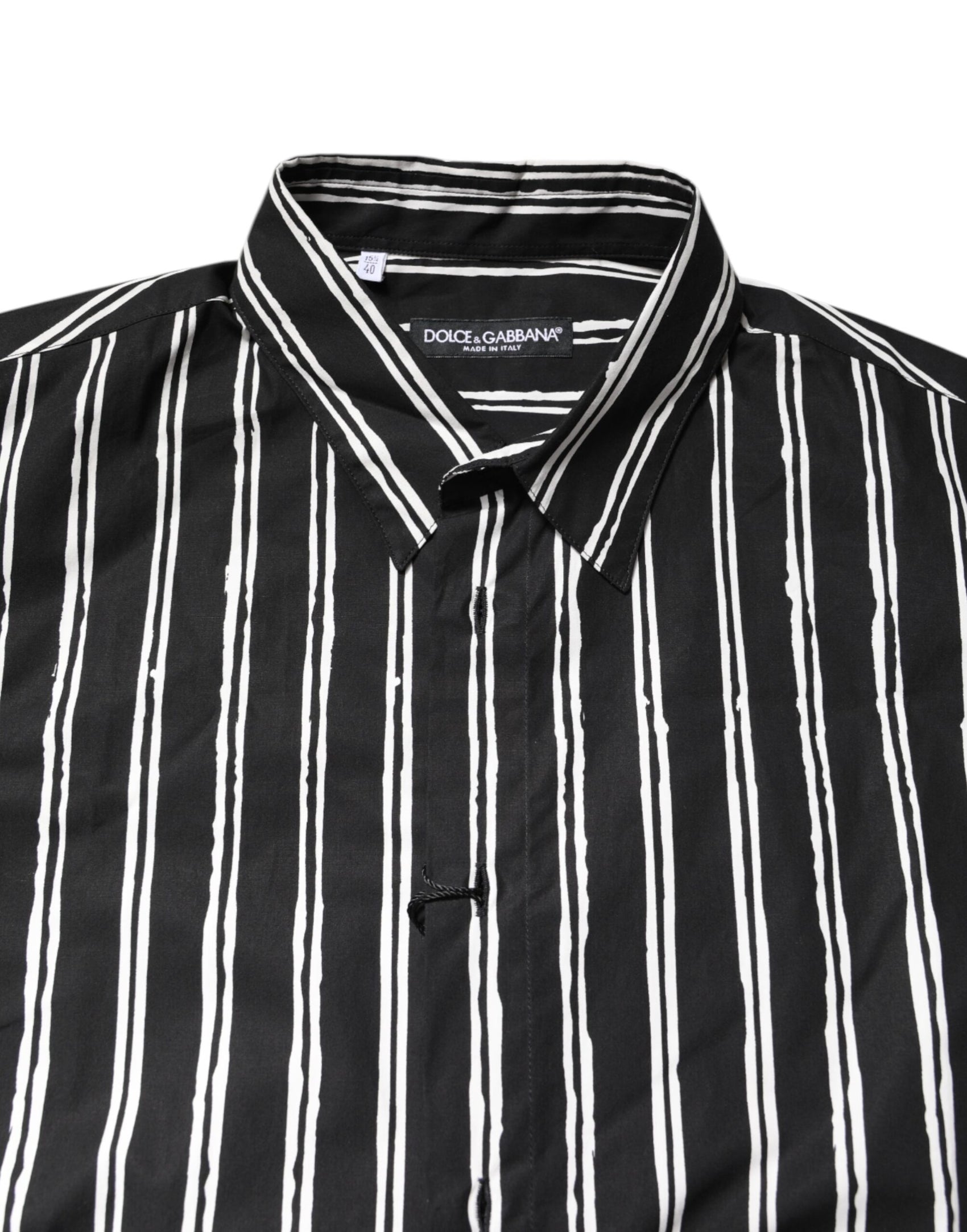 Dolce & Gabbana Black White Striped Cotton Dress Shirt