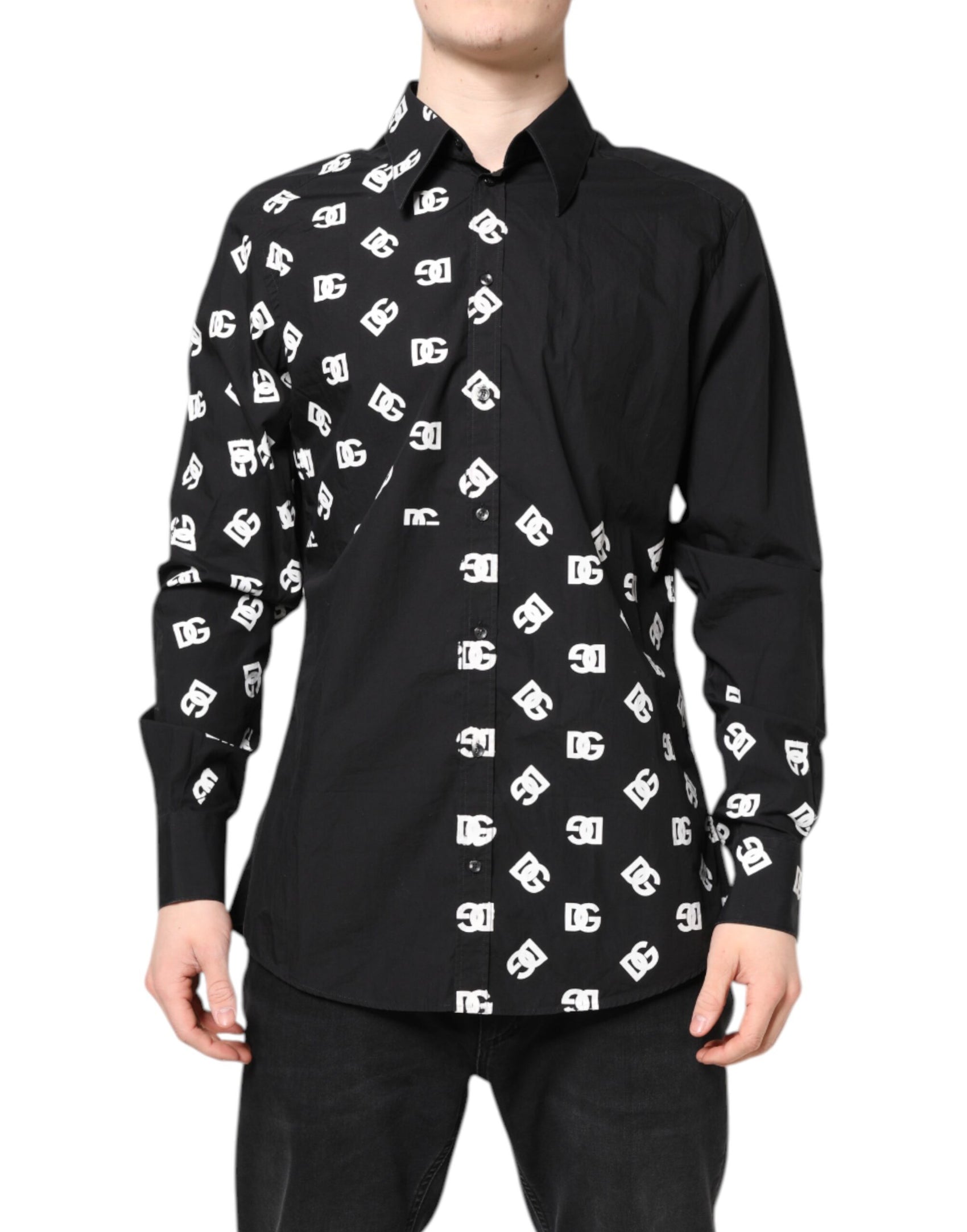 Dolce & Gabbana Black DG Logo Cotton MARTINI Dress Shirt