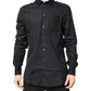 Dolce & Gabbana Black Floral Gold Cotton Dress Formal Shirt