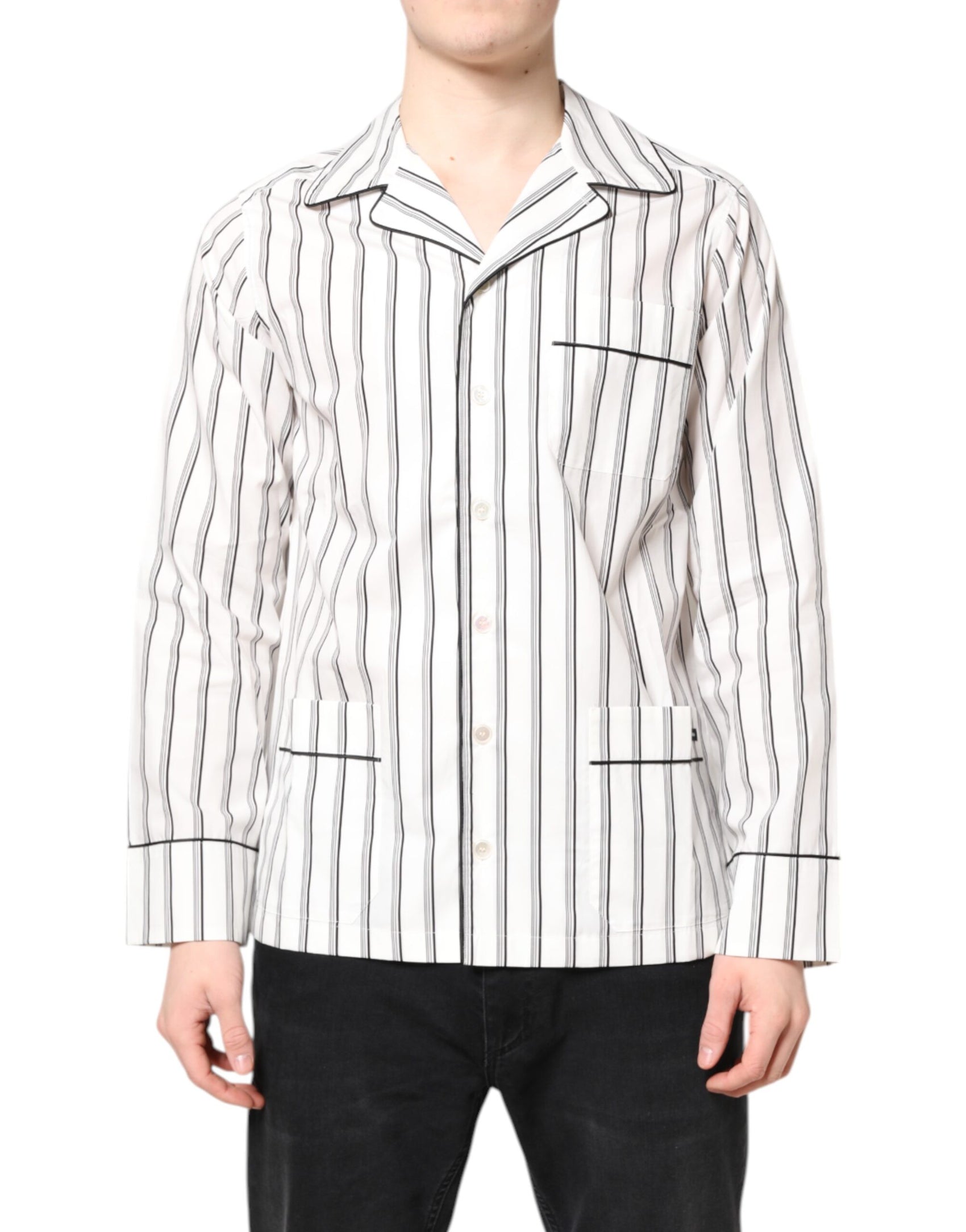 Dolce & Gabbana White Stripes Lounge Pajama Sleepwear Shirt