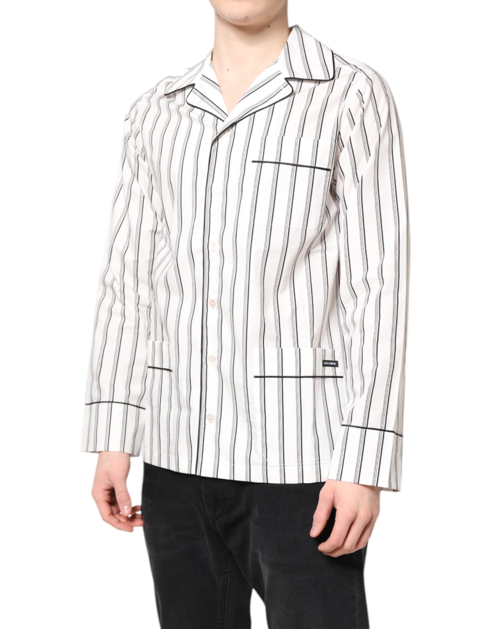 Dolce & Gabbana White Stripes Lounge Pajama Sleepwear Shirt