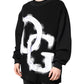 Dolce & Gabbana Black Cotton Logo Print Men Pullover Sweater