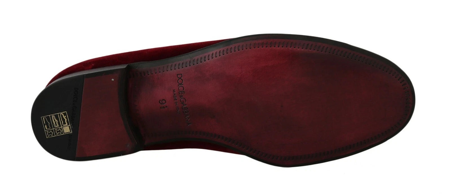 Mocassini da uomo in velluto bordeaux con paillettes