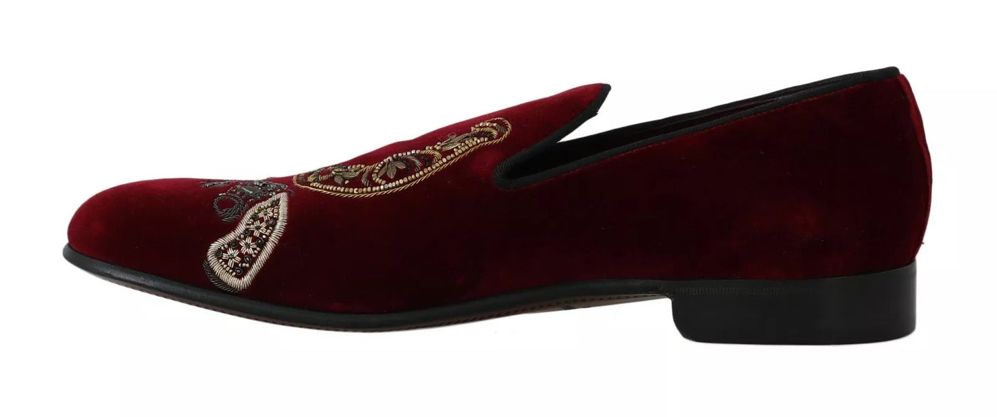 Mocassini da uomo in velluto bordeaux con paillettes
