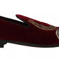 Mocassini da uomo in velluto bordeaux con paillettes