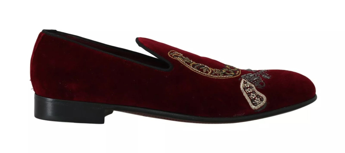 Mocassini da uomo in velluto bordeaux con paillettes