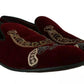 Mocassini da uomo in velluto bordeaux con paillettes