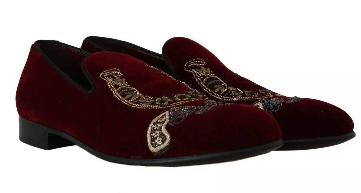 Mocassini da uomo in velluto bordeaux con paillettes