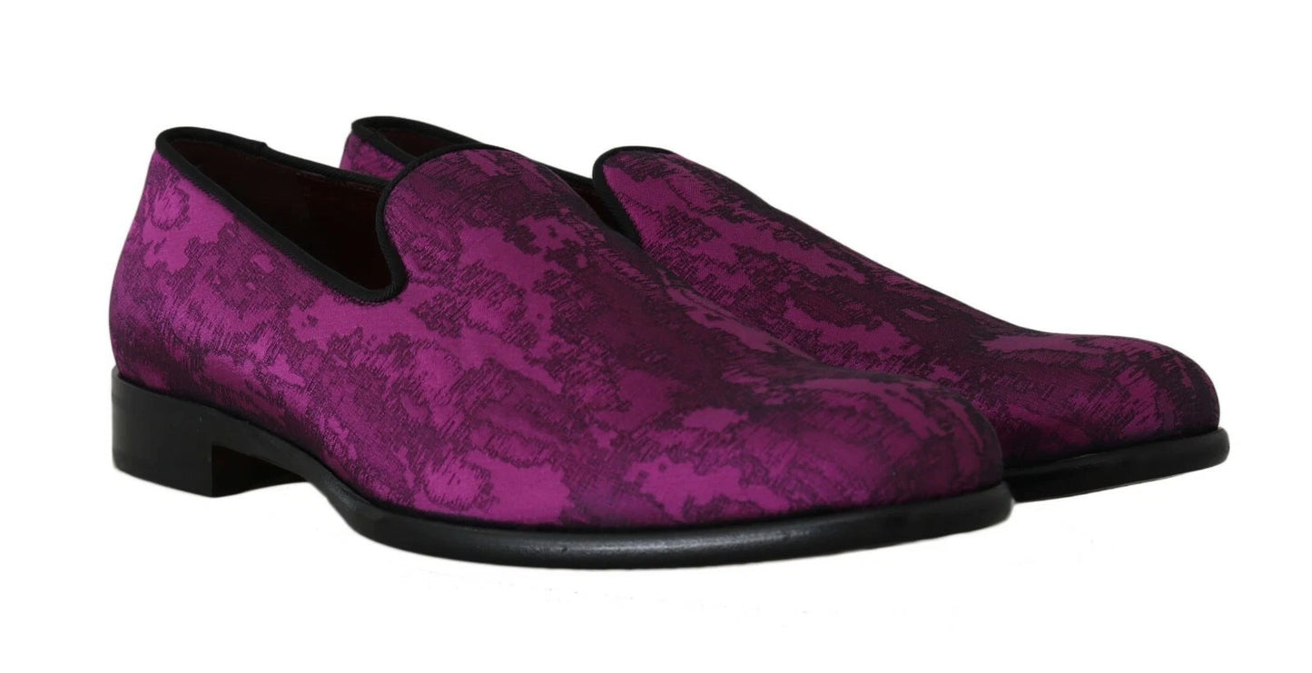 Eleganti mocassini in misto seta e lana viola