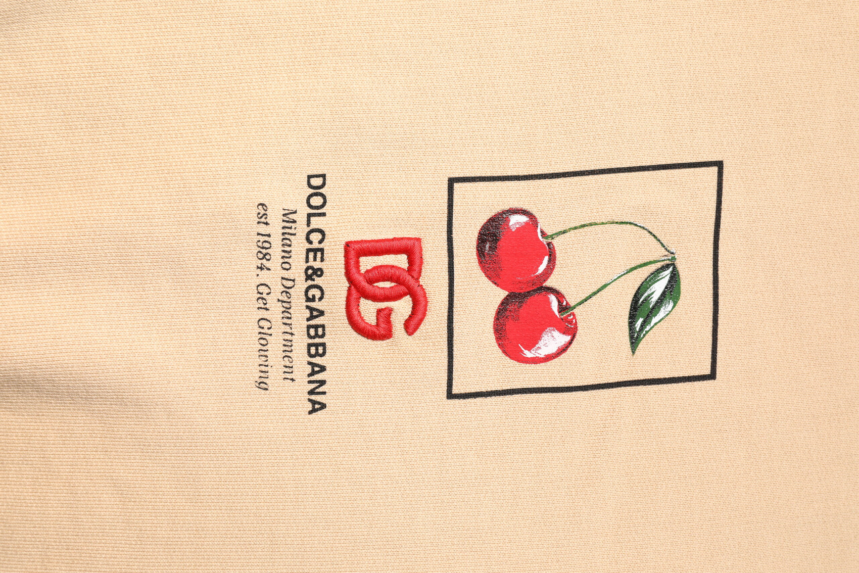 Dolce & Gabbana Beige Cherry Print Crew Neck Pullover Sweater