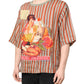 Dolce & Gabbana Multicolor Striped Graphic Linen Round Neck T-shirt