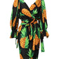 Dolce & Gabbana Black Pineapple Print Silk Wrap Mini Dress