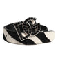Dolce & Gabbana White Black Leather Zebra DG Crystal Buckle Belt