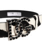 Dolce & Gabbana White Black Leather Zebra DG Crystal Buckle Belt