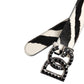 Dolce & Gabbana White Black Leather Zebra DG Crystal Buckle Belt