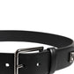 Dolce & Gabbana Black Calf Leather Studded Silver Buckle Belt