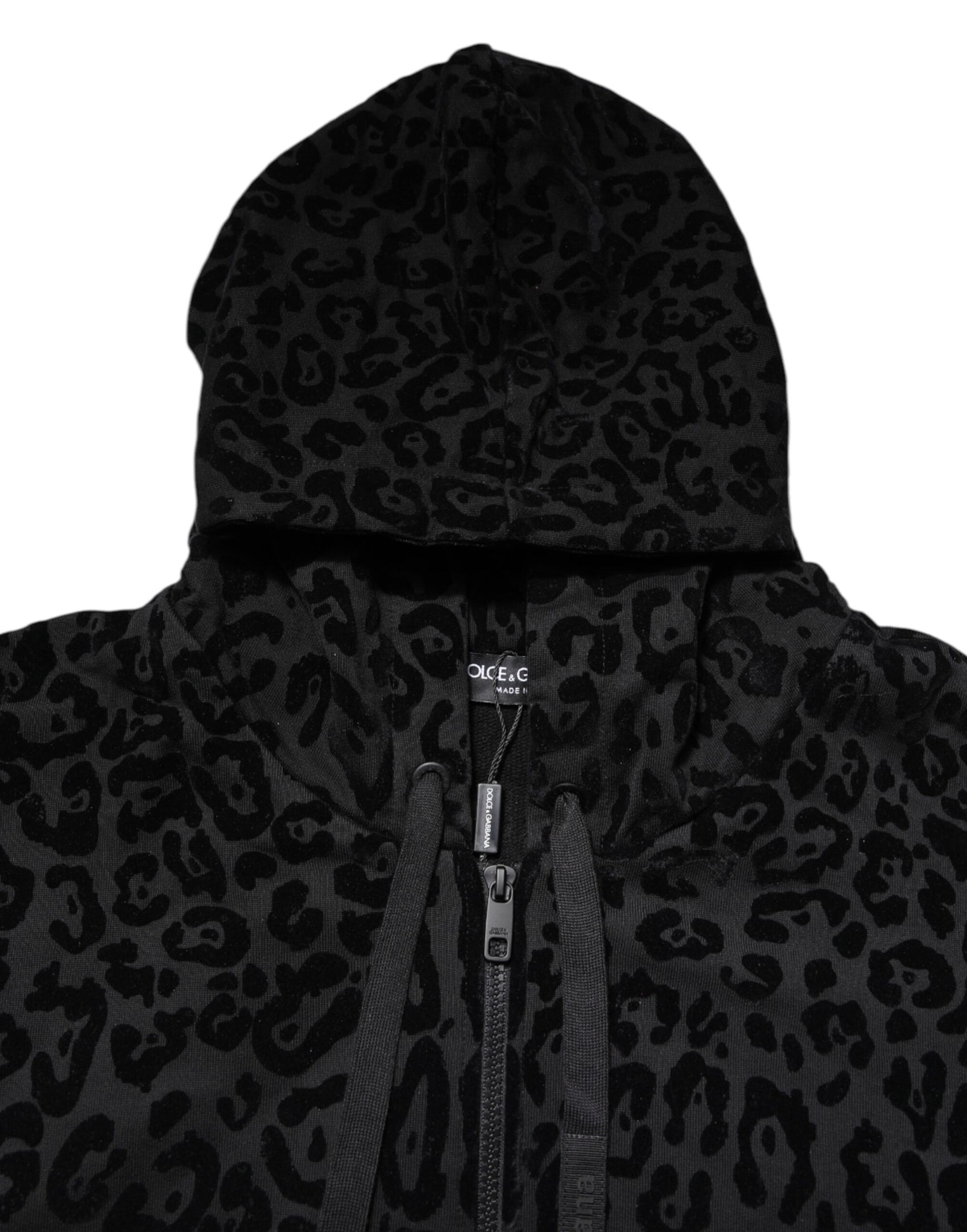 Dolce & Gabbana Black Leopard Full Zip Hooded Sweatshirt Sweater