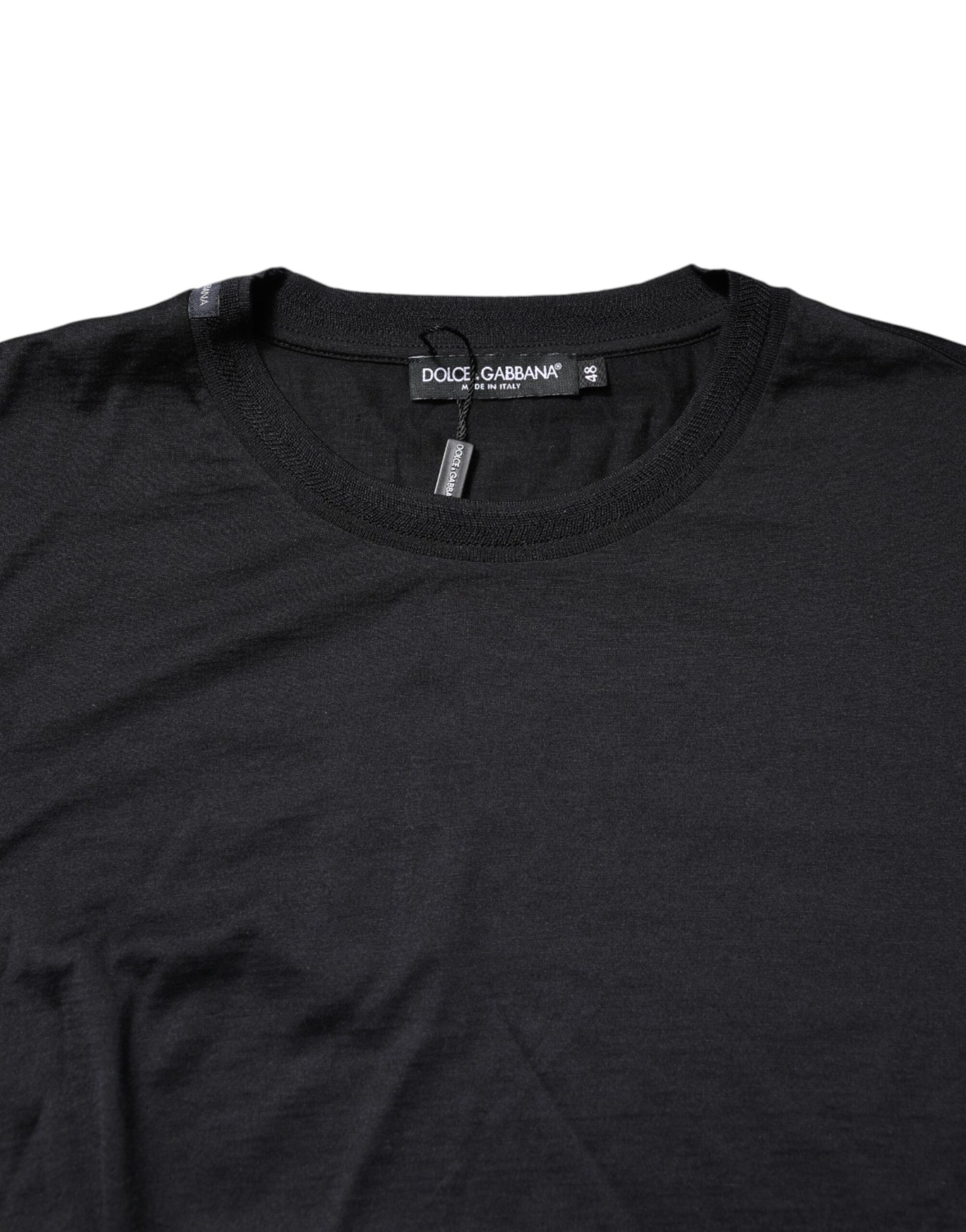 Dolce & Gabbana Dark Blue Silk Crew Neck Men Pullover Sweater