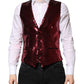 Dolce & Gabbana Red Sequined Dress Formal Men Waistcoat Vest