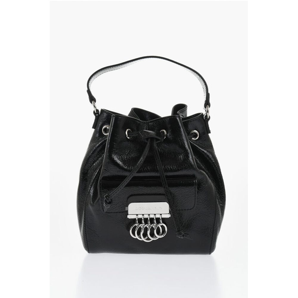 Vinil Leather Bucket Bag with Metallic Detail