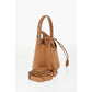 Leather Bucket Bag with Embroidery Flowers