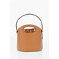 Leather Bucket Bag with Embroidery Flowers