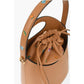 Leather Bucket Bag with Embroidery Flowers