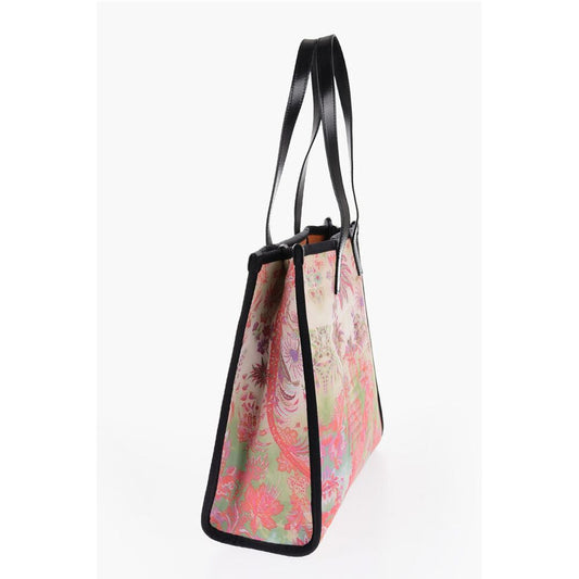 Floral Patterned Tote Bag with Leather Trims