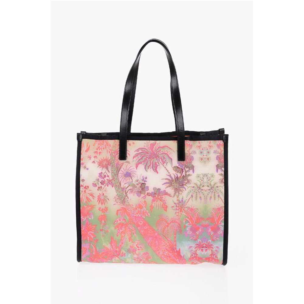 Floral Patterned Tote Bag with Leather Trims