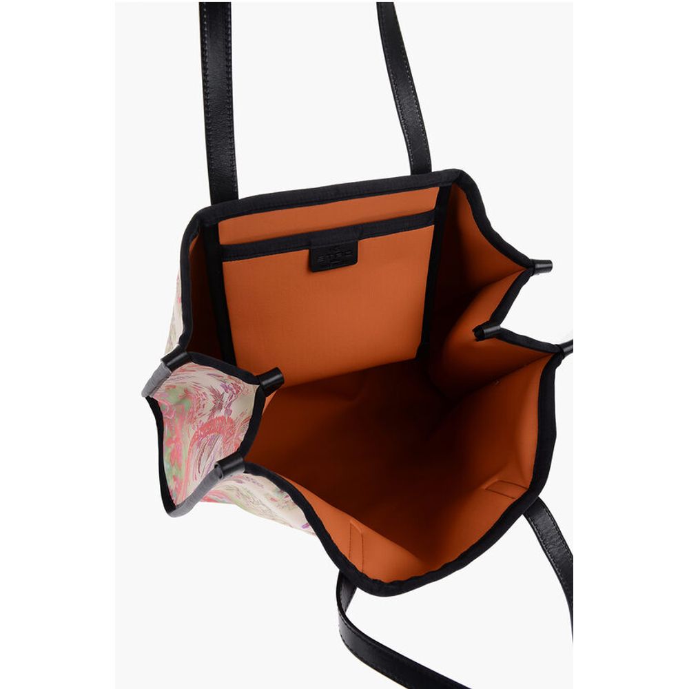 Floral Patterned Tote Bag with Leather Trims