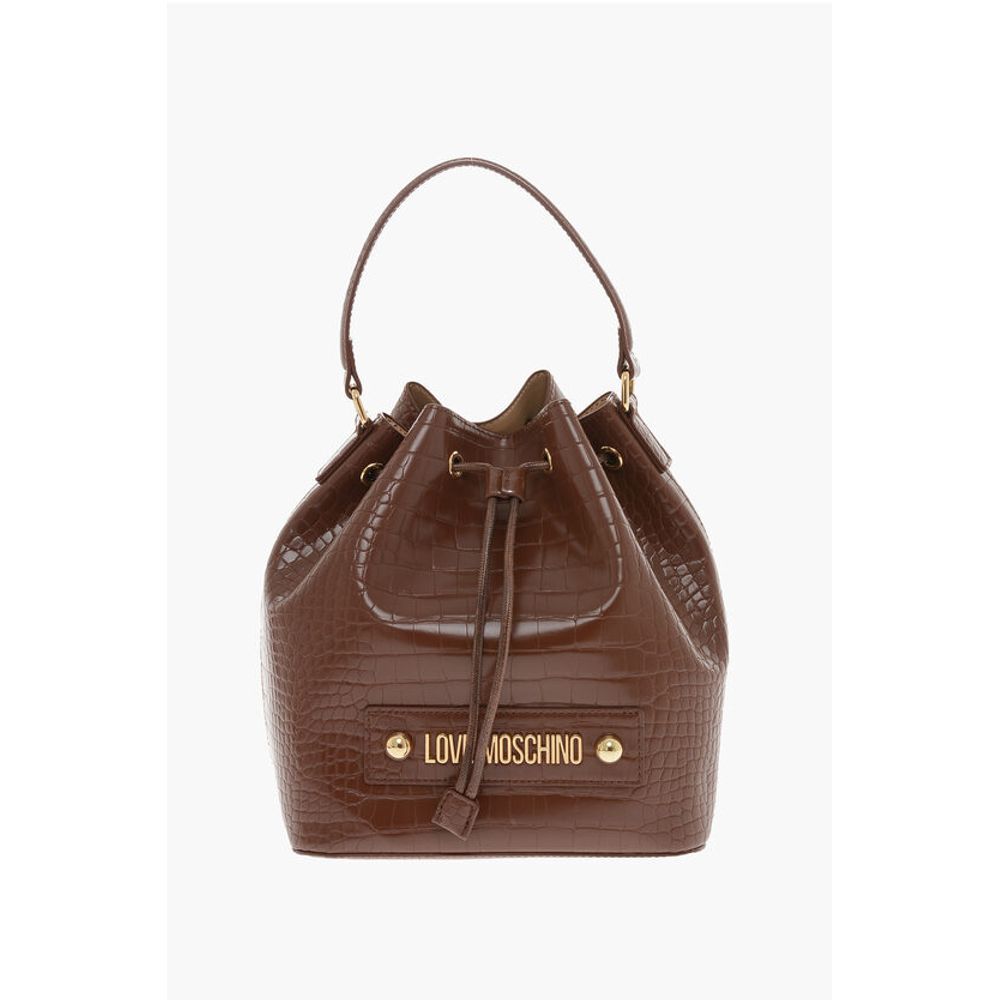 LOVE Crocodile Effect Faux Leather Bucket Bag with Maxi Logo
