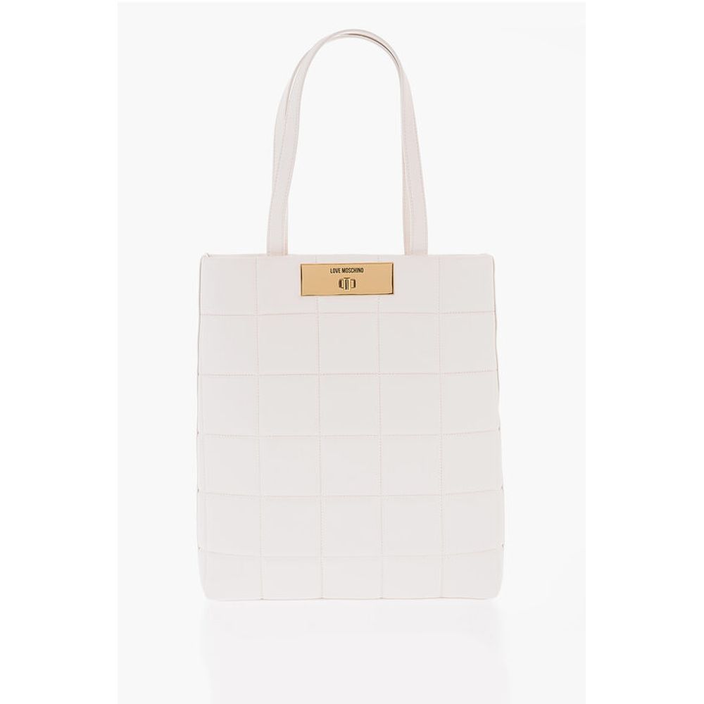 LOVE Quilted Faux Leather Tote Bag with Turn Lock Closure
