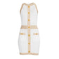 Balmain White Viscose Women Dress with Faux Gold Buttons