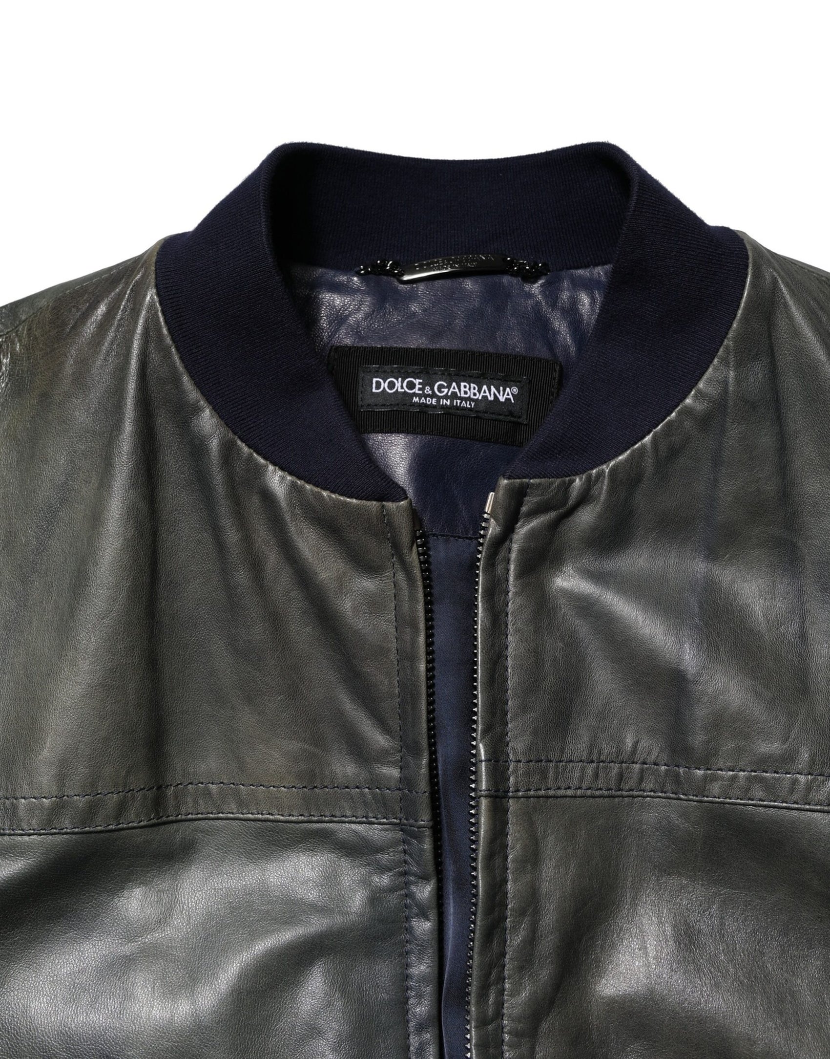 Dolce & Gabbana Black Lambskin Leather Biker Full Zip Jacket