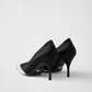 Prada Black Satin And Metallic Silver Leather Pumps