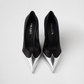 Prada Black Satin And Metallic Silver Leather Pumps